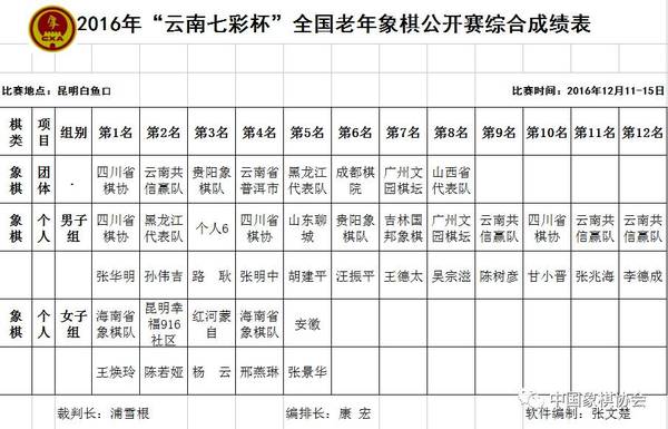 全國老年人象棋公開賽結束  海南王煥玲女子組奪冠  