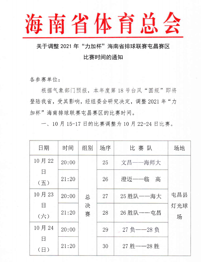 注意！2021年“力加杯”海南省排球聯(lián)賽屯昌賽區(qū)延期舉行